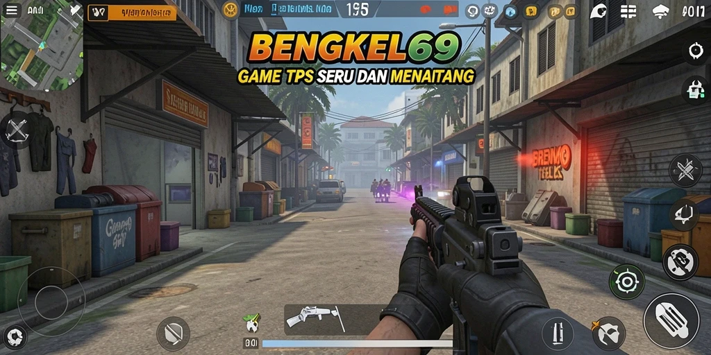 Tampilan seru gameplay BENGKEL69 dalam pertempuran TPS.