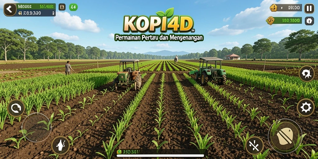 Tampilan utama KOPI4D yang menampilkan dunia pertanian yang asri dan interaktif.