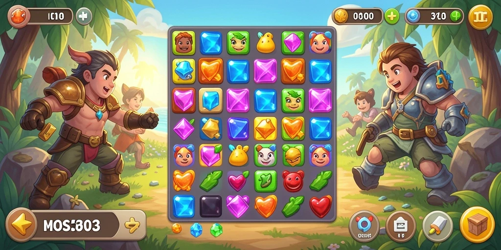 Tangkapan layar menampilkan gameplay seru dari Match-3.