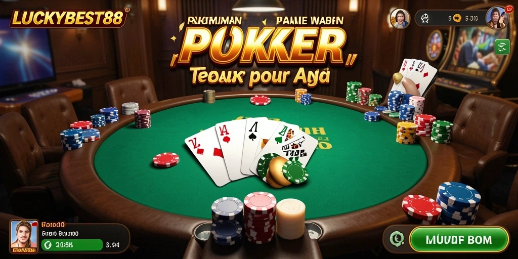 Tangkapan layar utama LUCKYBEST88 menampilkan pengalaman bermain poker yang seru.
