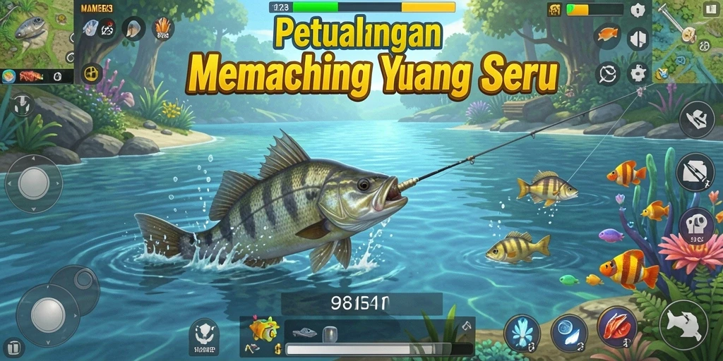 Tampilan gameplay MAMEN123 yang menampilkan suasana memancing yang seru.