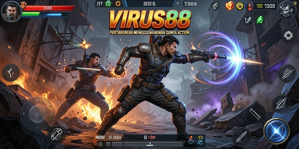 Screenshot gameplay VIRUS88 menunjukkan aksi seru dalam pertarungan.